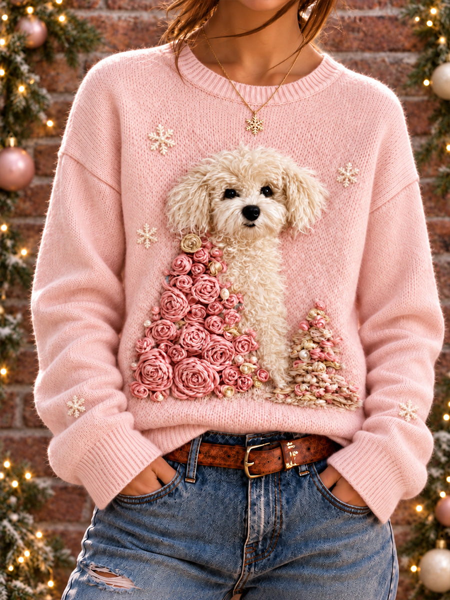 Kvinders søde julesweater med hundeprint