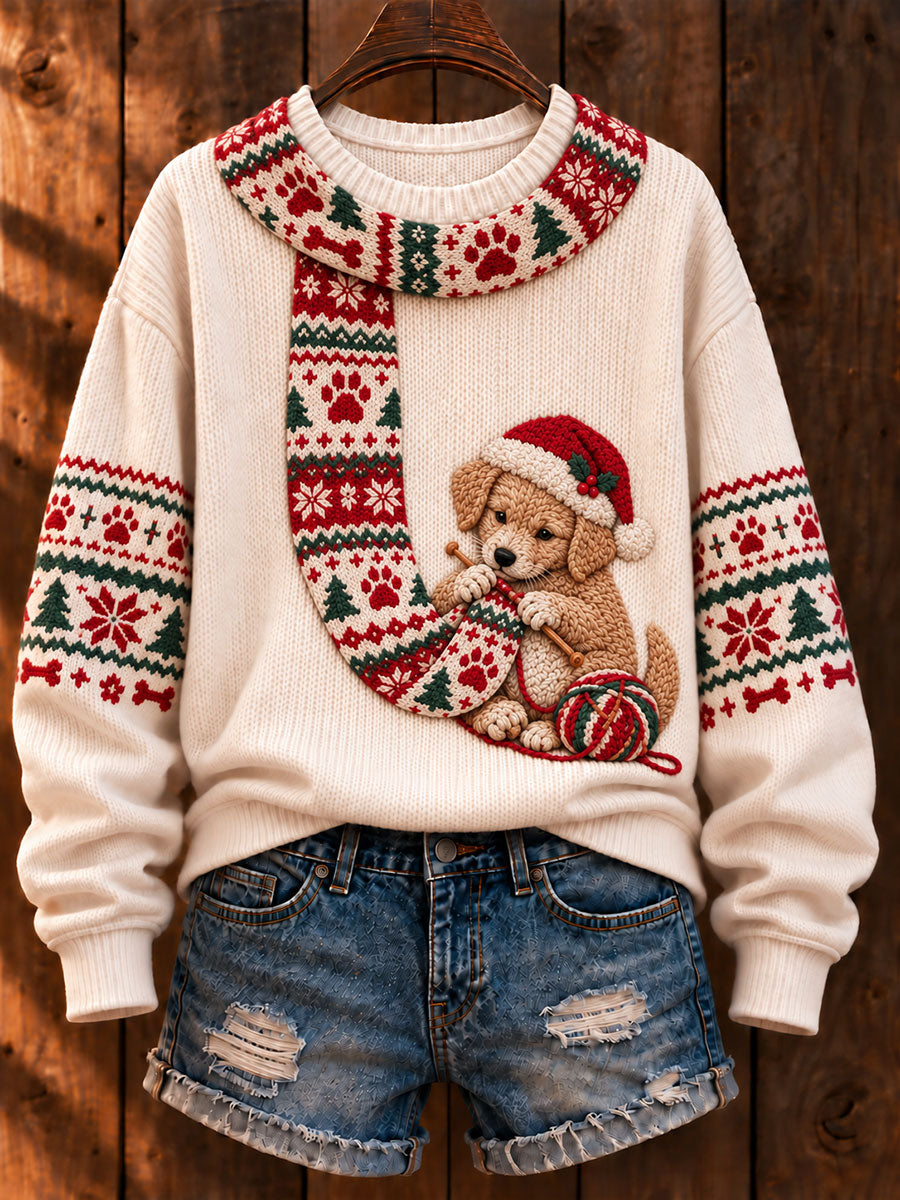 Kvinders jul 'Labrador Retriever Strikke et tørklæde' Trykt Casual Sweater Print