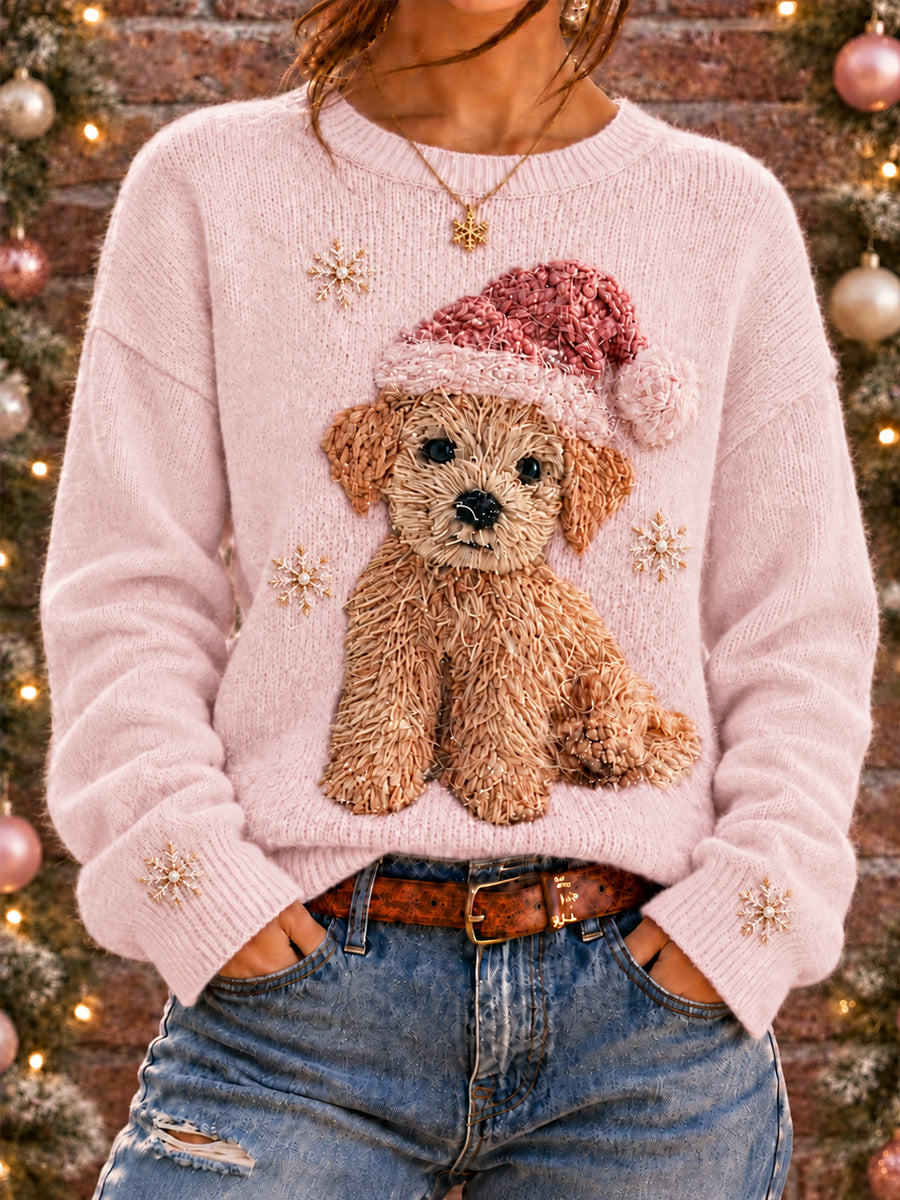 Kvinders søde julesweater med hundeprint