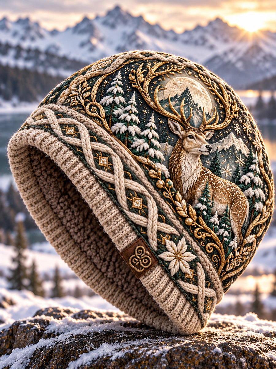 Unisex lue i nordisk stil med dyremotiv for høst/vinter