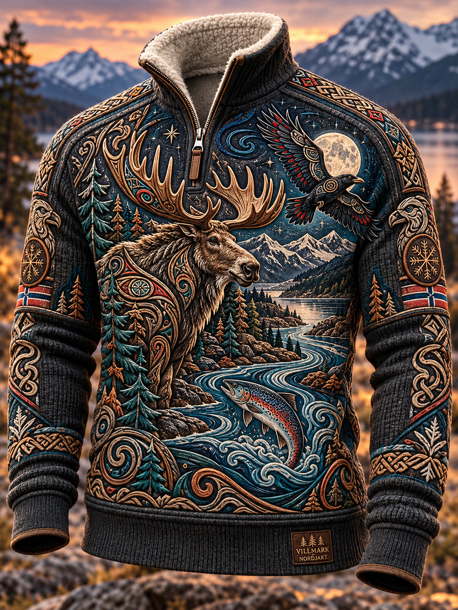 Herresweater med knappeoppbygging og jakkeermer, Norge-jaktsesong