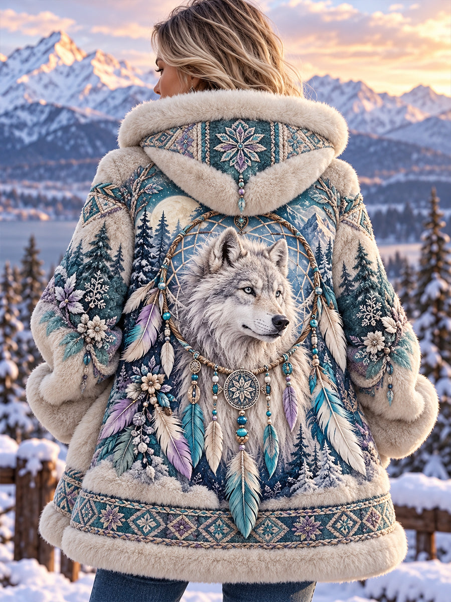 Kvinders Nordic-stil dyr Print Flannel Hooded Jacke