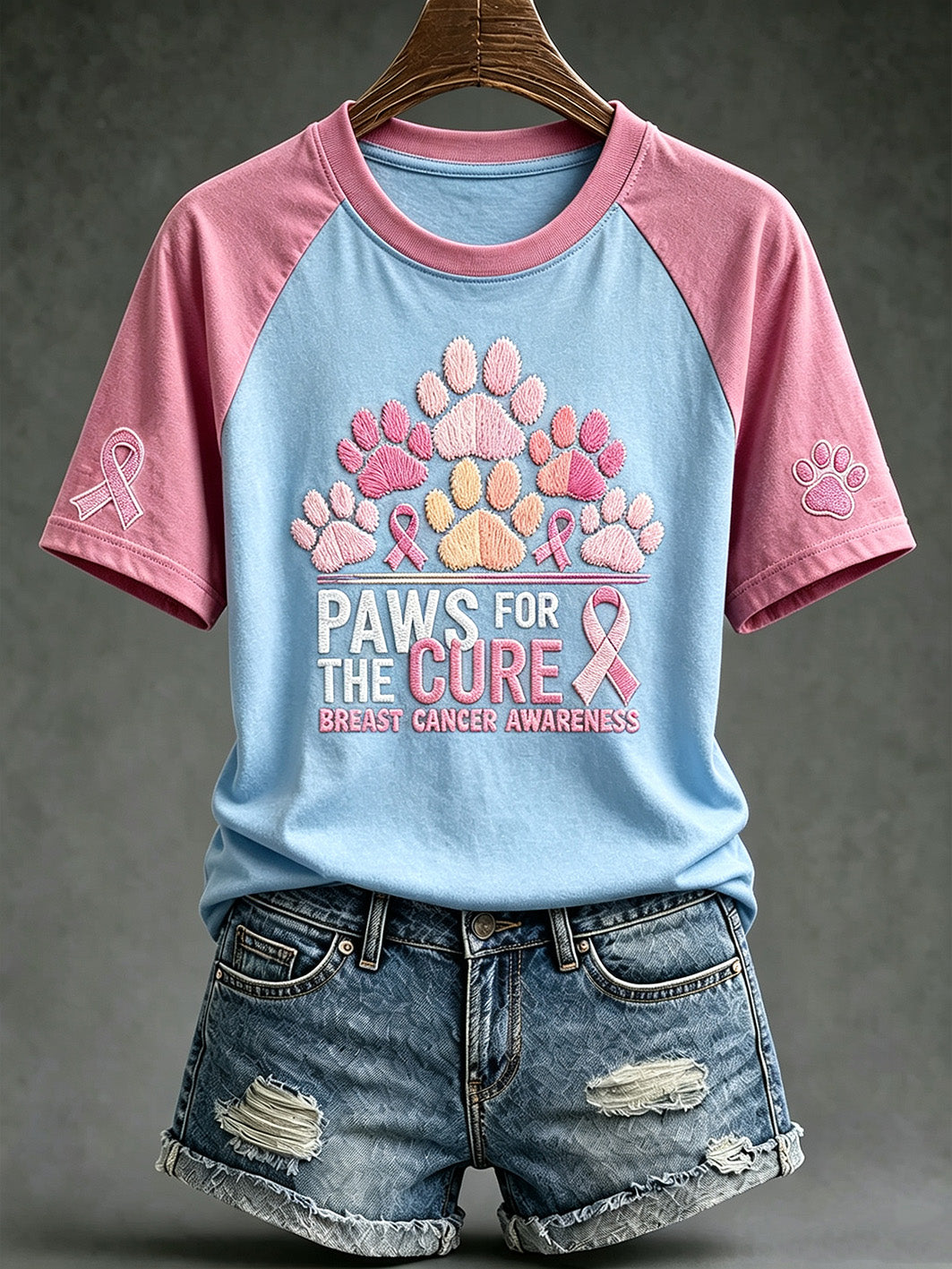 Kvinders brystkræft tema Paws For The Cure slogan søde hund print afslappet kort ærme T-shirt