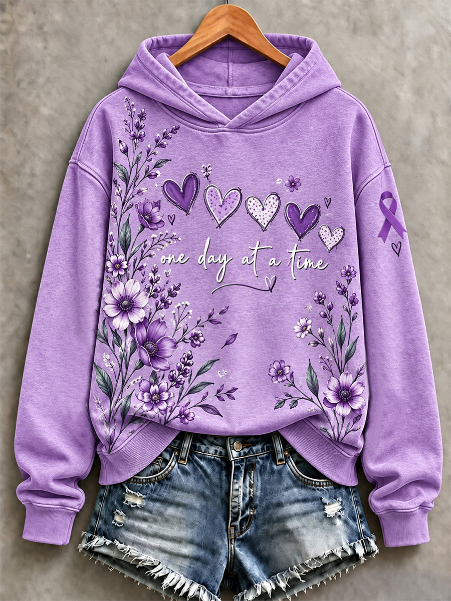 Kvinders lilla blomster & Alzheimers bevidsthed Support Print Sweatshirt