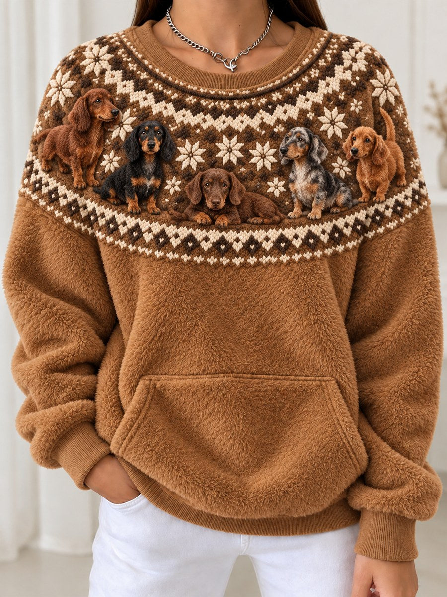 Kvinders Vintage Dachhun hunde Yoke Isle Print hyggelige flannel sweathirt