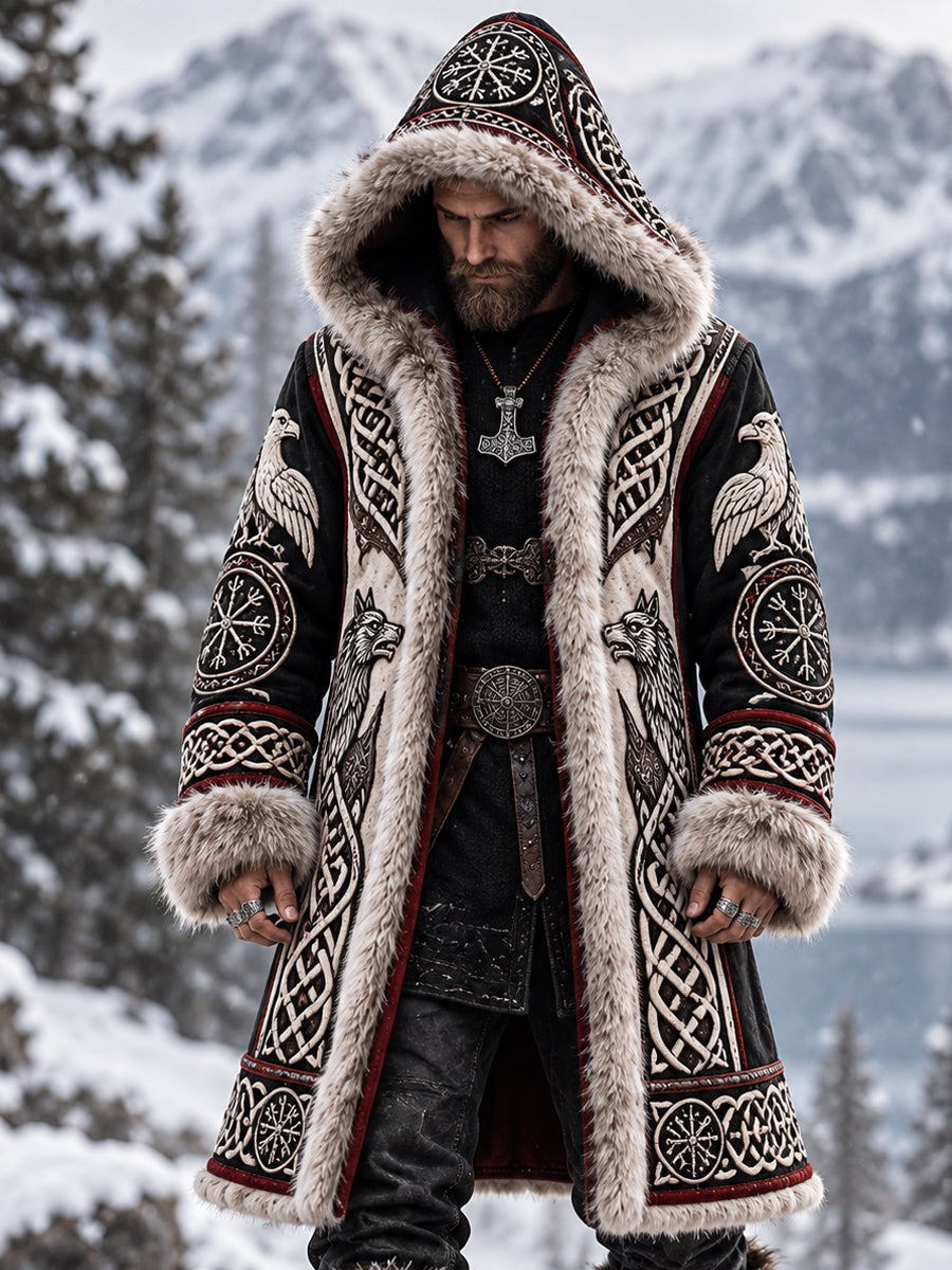 Mænds Vikinge Art Hooded Lang Frakt