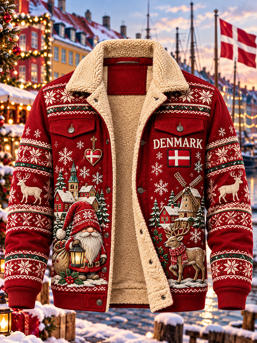 Herrejakke med julemotiv og fleecefor