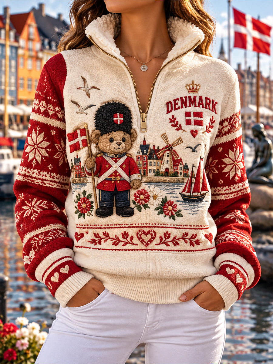 Kvinders Patriotisk-tema print Mock-hals sweatshirt