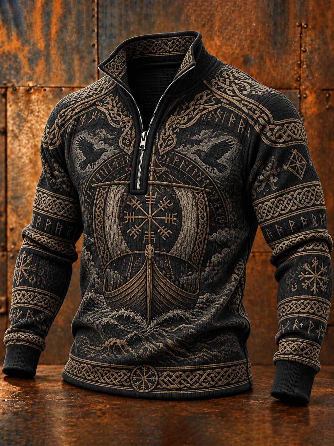 Herre vikingesweatshirt med lynlås