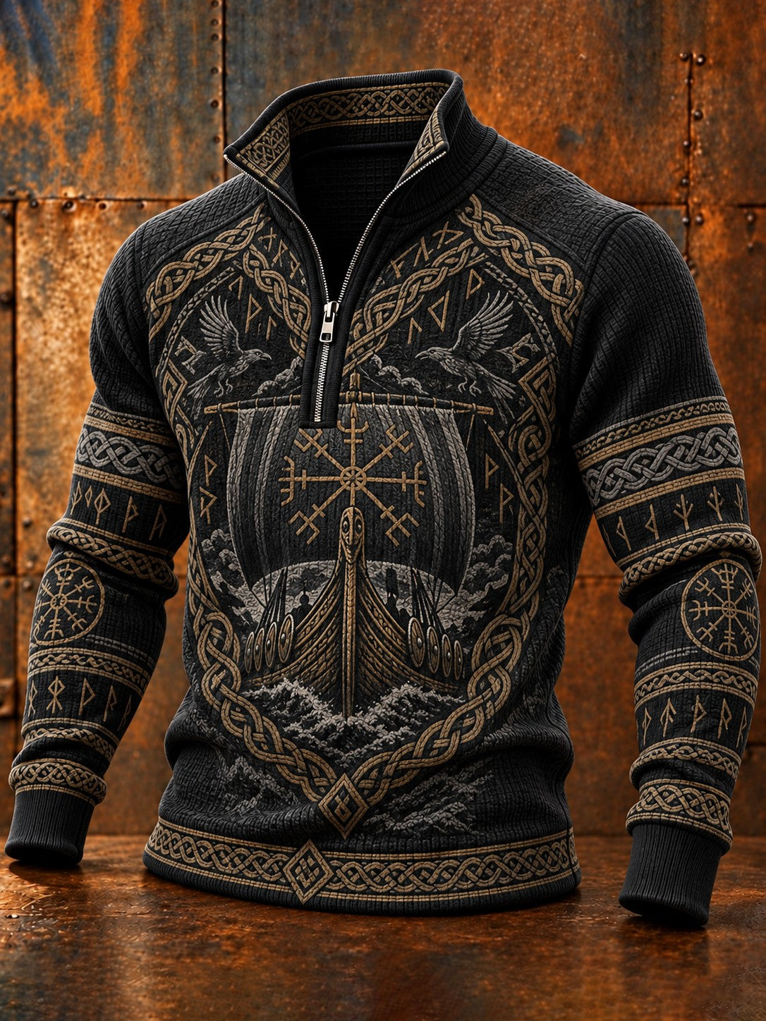 Herre vikingesweatshirt med lynlås
