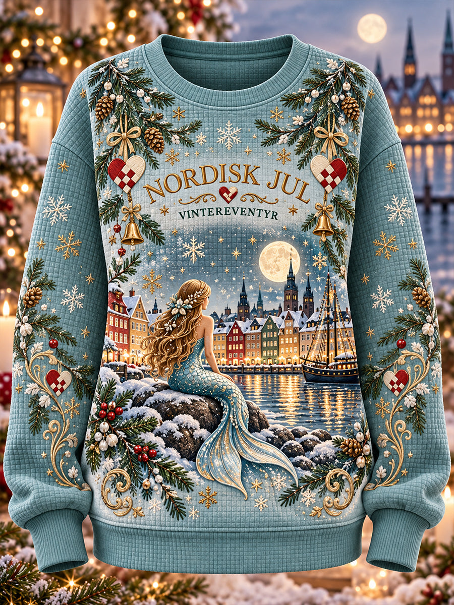 Kvinders jul-tema Print Vaffel-Knit langærme øverst
