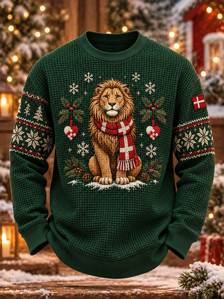 Mænds julemotiveret printet vaffelstrikket langærmet sweatshirt