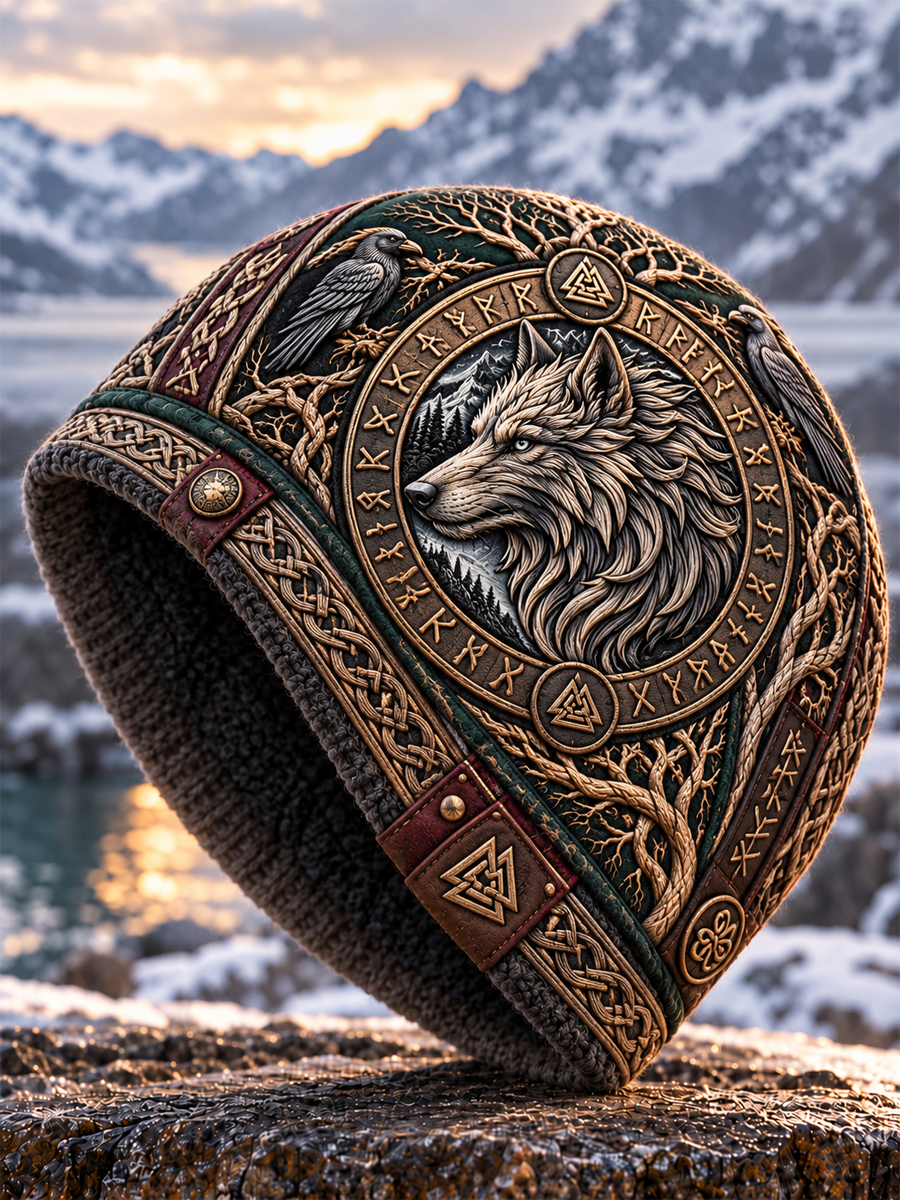 Vikingkunst Vintage efterårs- og vinterlue – varm og kold strikket hat