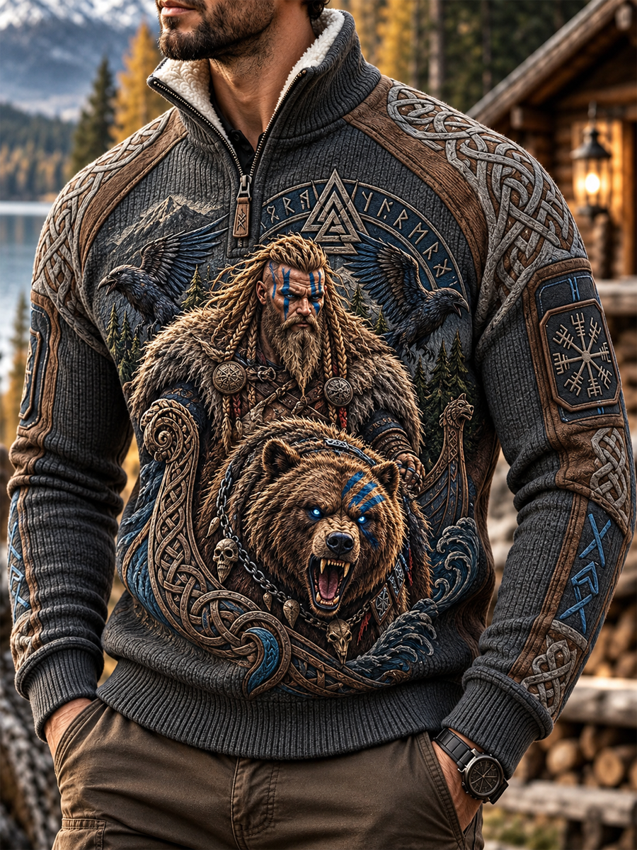 Mænds Viking kunst Placketed Sweater ærme Sweeter