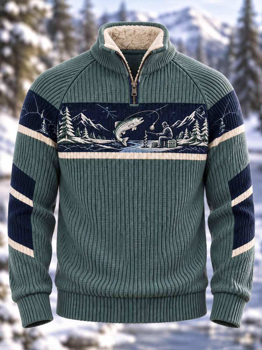 Mænds vintage sweatshirt med fiskemønster