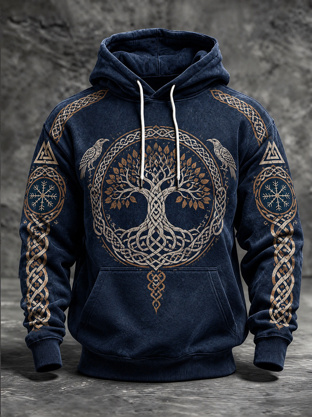 Mænds Retro Viking-stil Liv Træ mønster Print Casual Hoodie Print