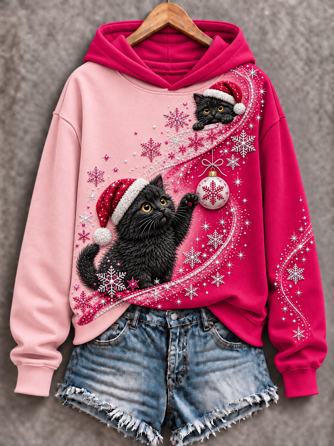Dame lyserød julesweatshirt, normal pasform