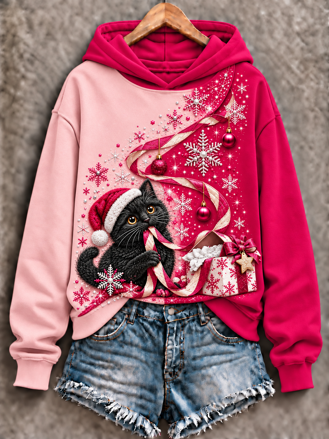 Dame lyserød julesweatshirt, normal pasform