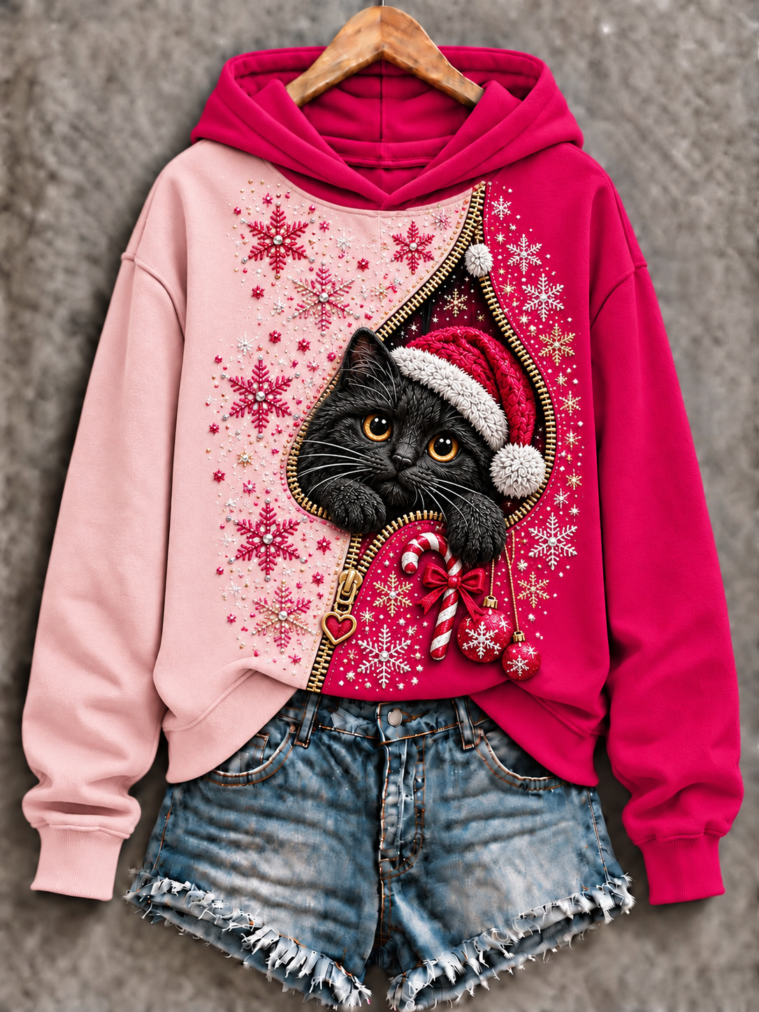 Dame lyserød julesweatshirt, normal pasform