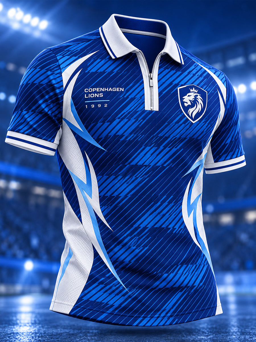 Mænds kortærme zip-front Polo skjorte med fodboldklub-Inspireret prints