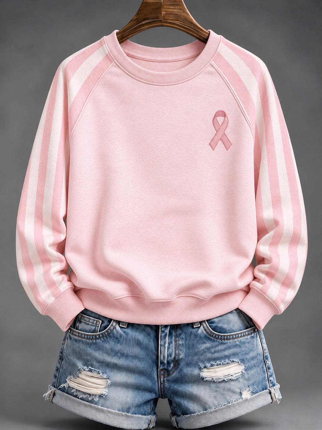 Kvinder Pink Charity Bånd mønster Stribet Design Casual Half-Zip Sweatshirt