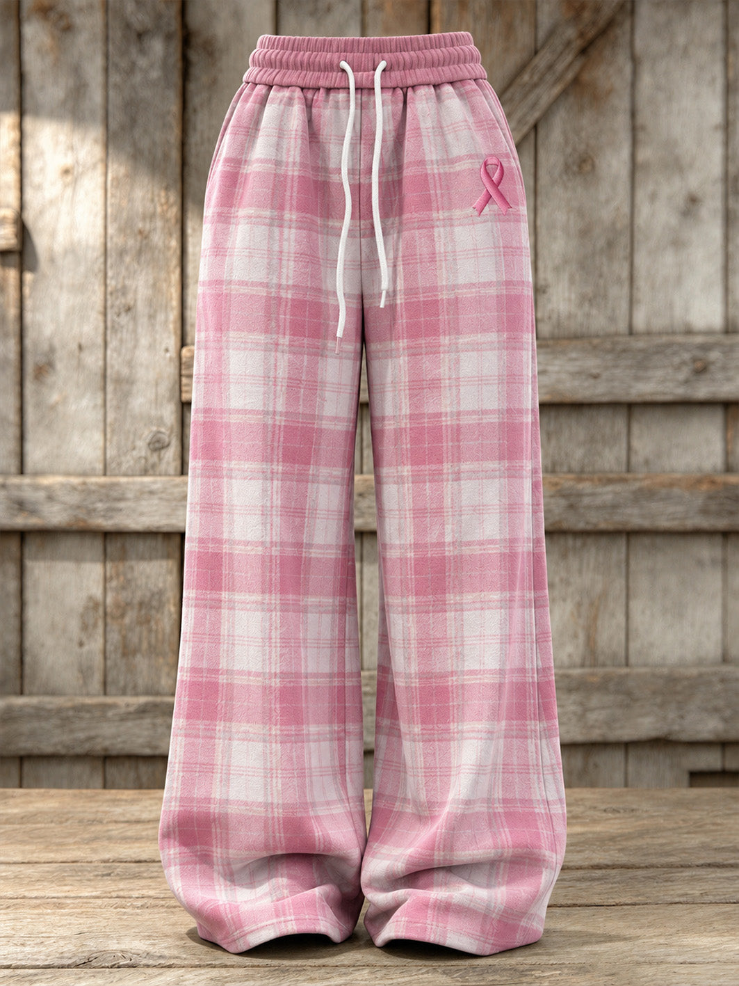 Kvinders Pink Charity Bånd Mønster Check Design Casual Sweatpants