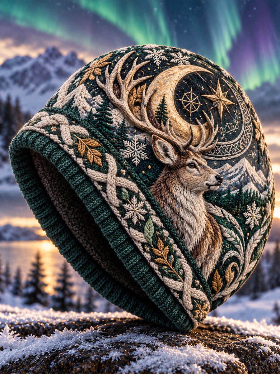 Unisex nordisk hue med dyremotiv til efterår og vinter