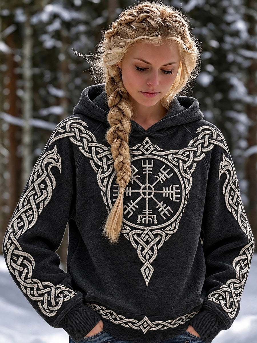 Kvinders Vintage Viking inspireret Celtic Vegvisir Print Casual Hoodie Print