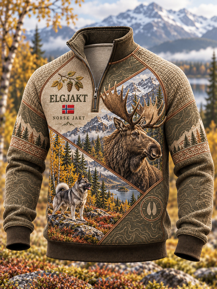 Herre Norge Jaktseongen Halvglipps Ståkrage Sweater