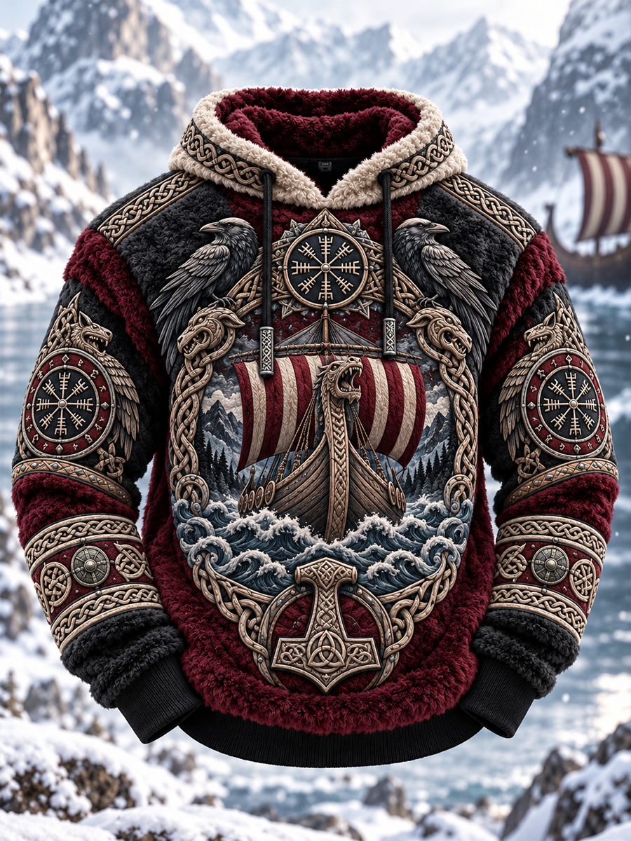 Herre Viking Kunst Flanell Hættetrøje