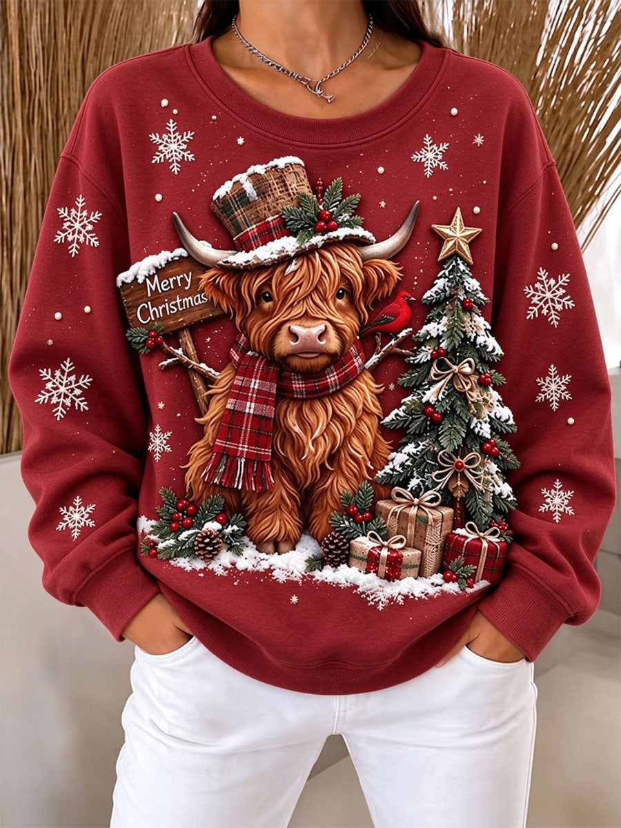 Kvinders Highland Cow-juleprint regular sweatshirt