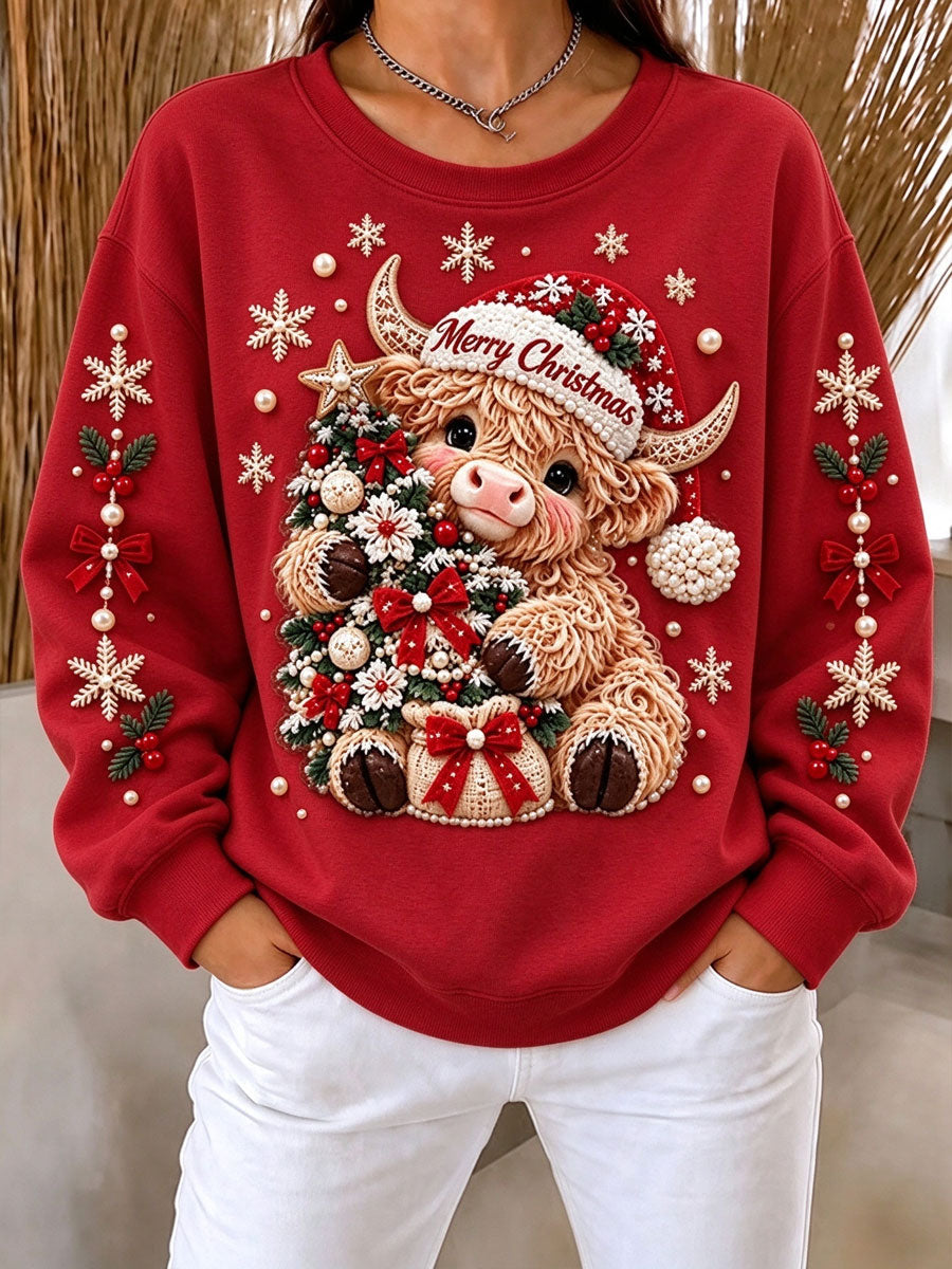 Kvinders Highland Cow-juleprint regular sweatshirt