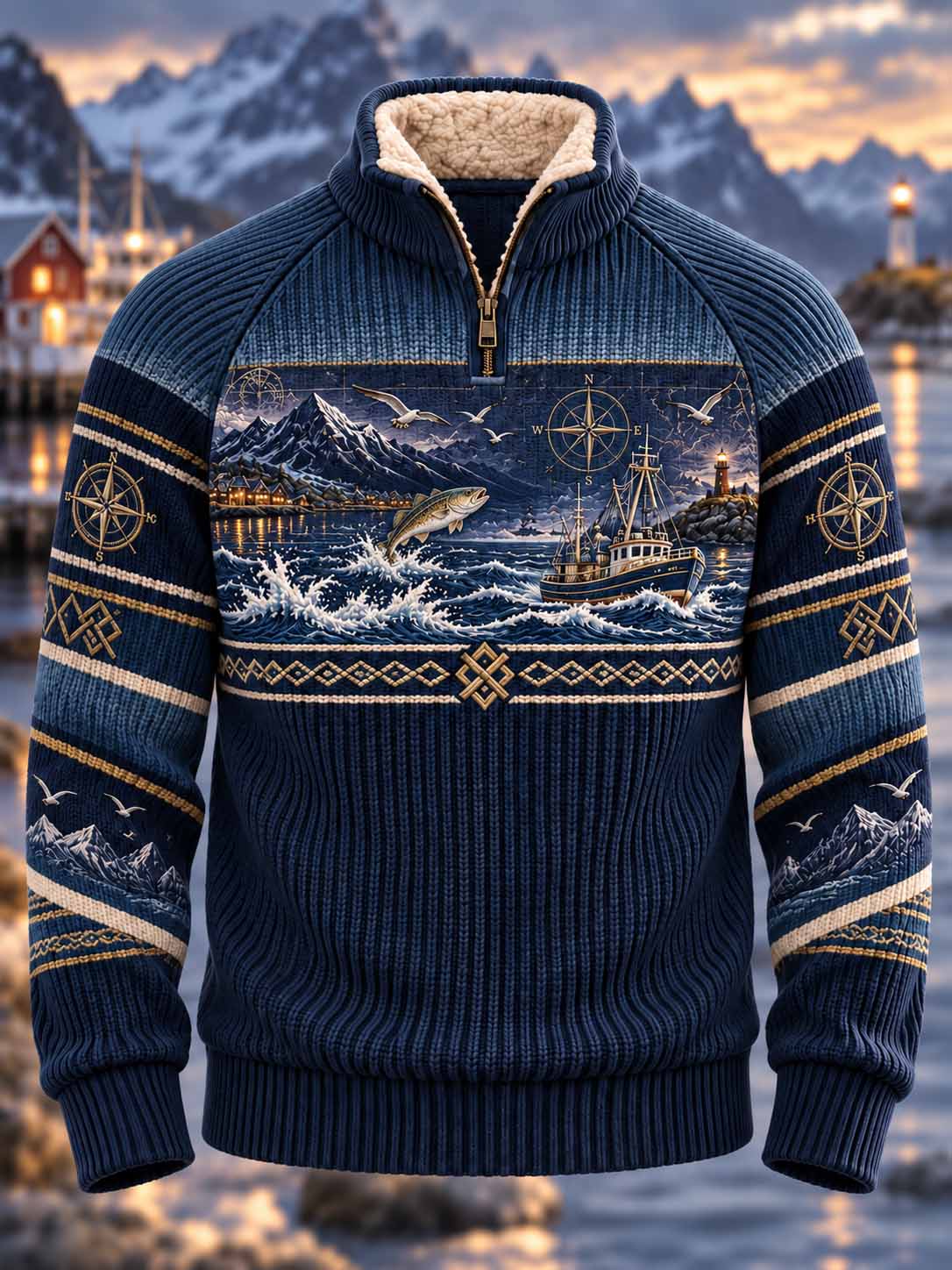Vintage sweatshirt til mænd med fiskemotiv