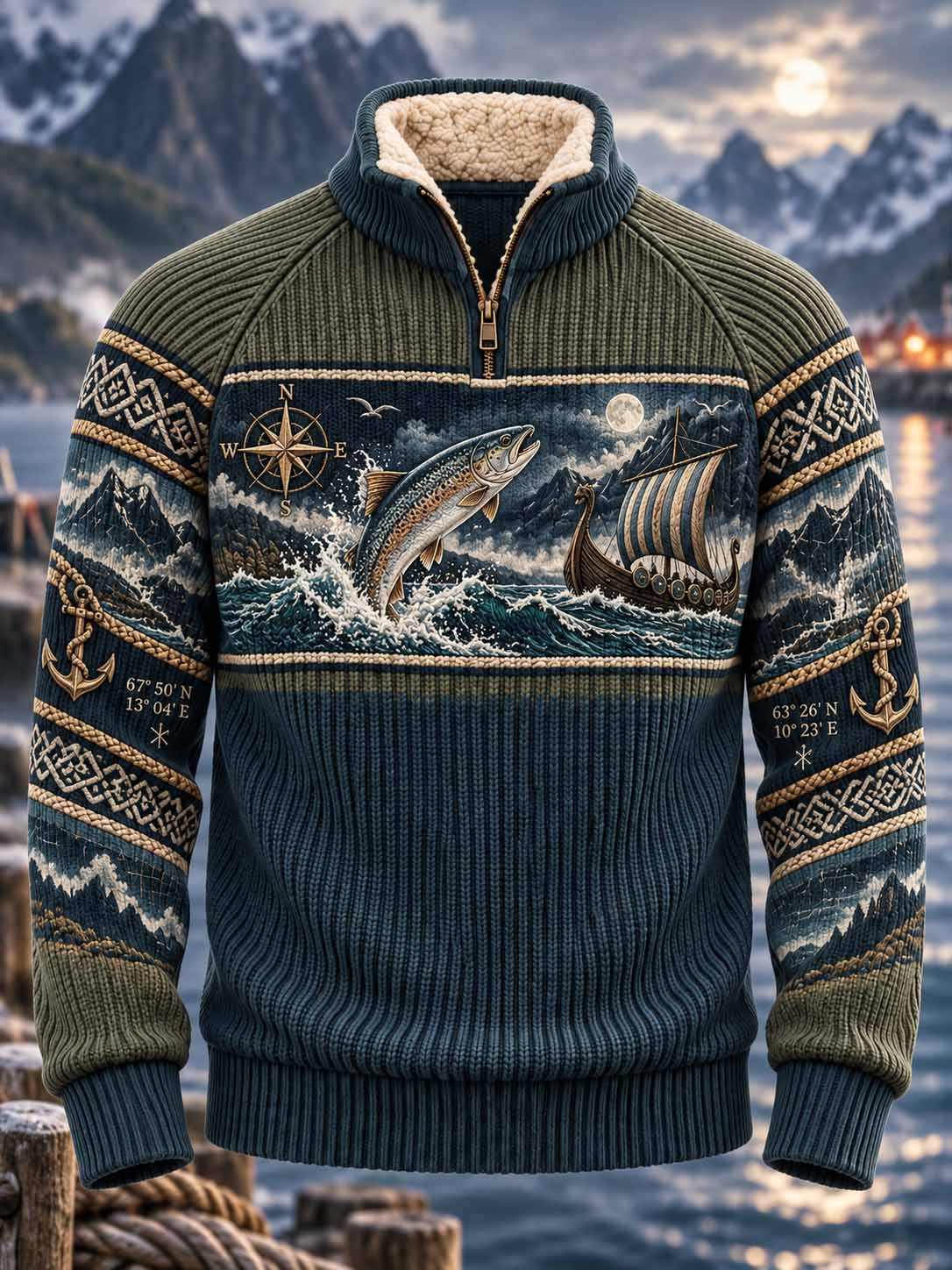 Vintage sweatshirt til mænd med fiskemotiv