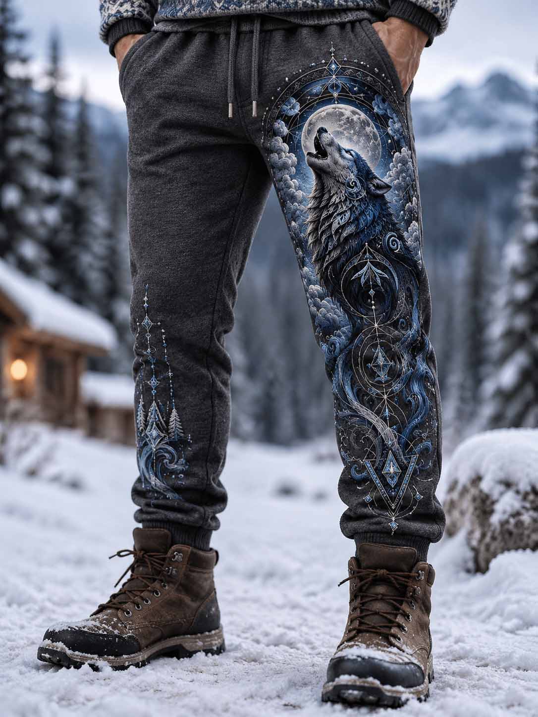 Mænds Nordic Wolf print bukser