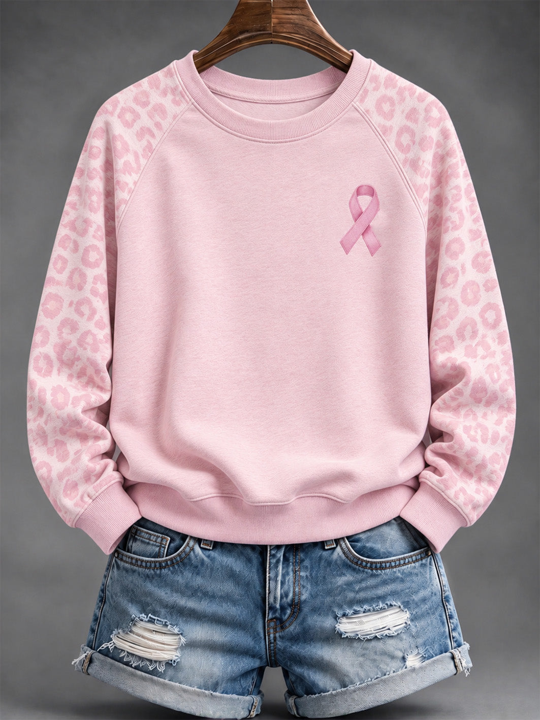 Kvinders Pink Charity Bånd Mønster Leopard Print Design Casual Sweatshirt