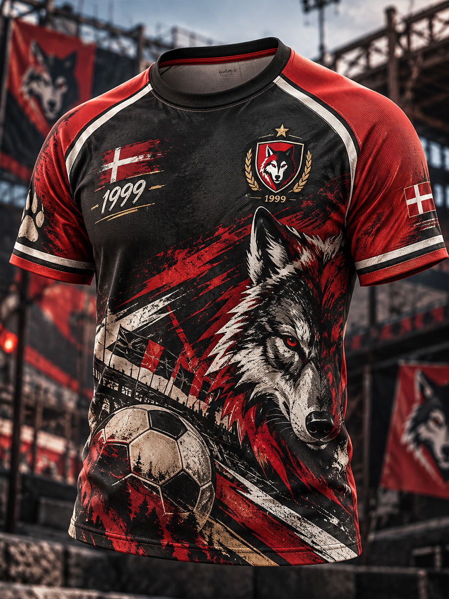 Mænds kortærme Raglan T-shirt med fodbold-tema prints