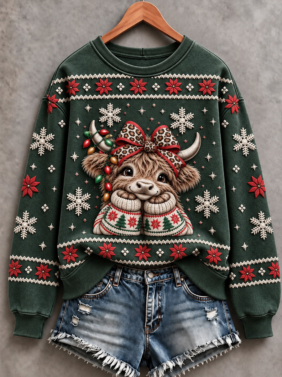 Kvinders søde Highland Cow Art Print Sweatshirt