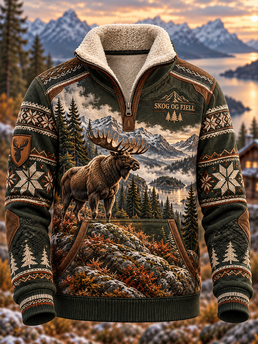 Herrens norske jaktsesongsfleeceforede halvglidelås-sweatshirt