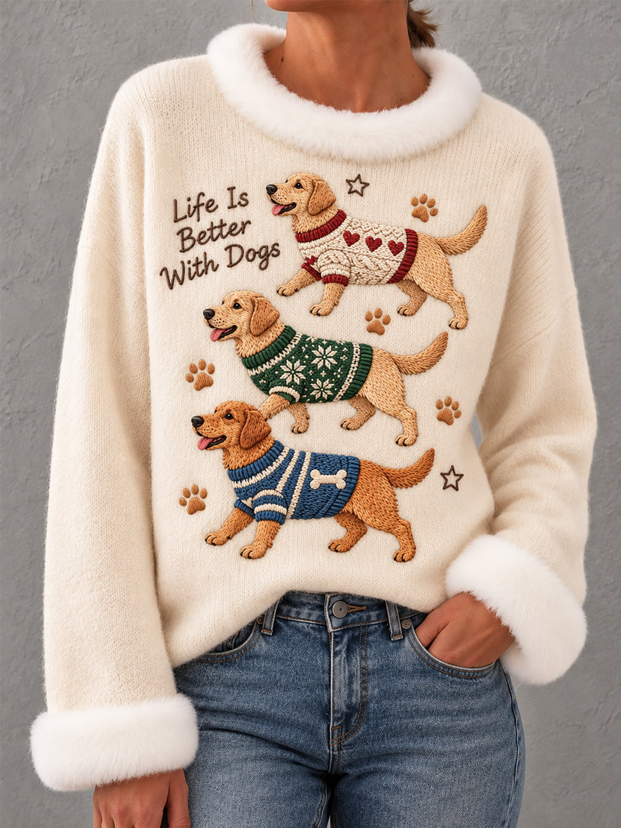 Kvinders søde Labrador Retriever Print Hund elskere Casual Fur krave Toppe