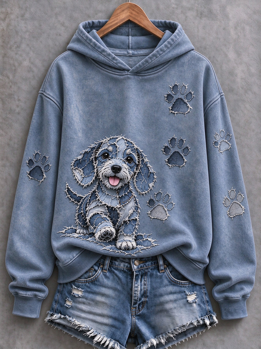 Kvinders hund & tas Prints Patchwork Print Casual Hoodie Print