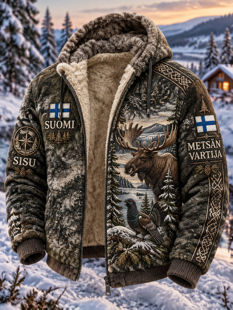 Miesten metsästyskausi -teemainen painettu flanellinen huppari