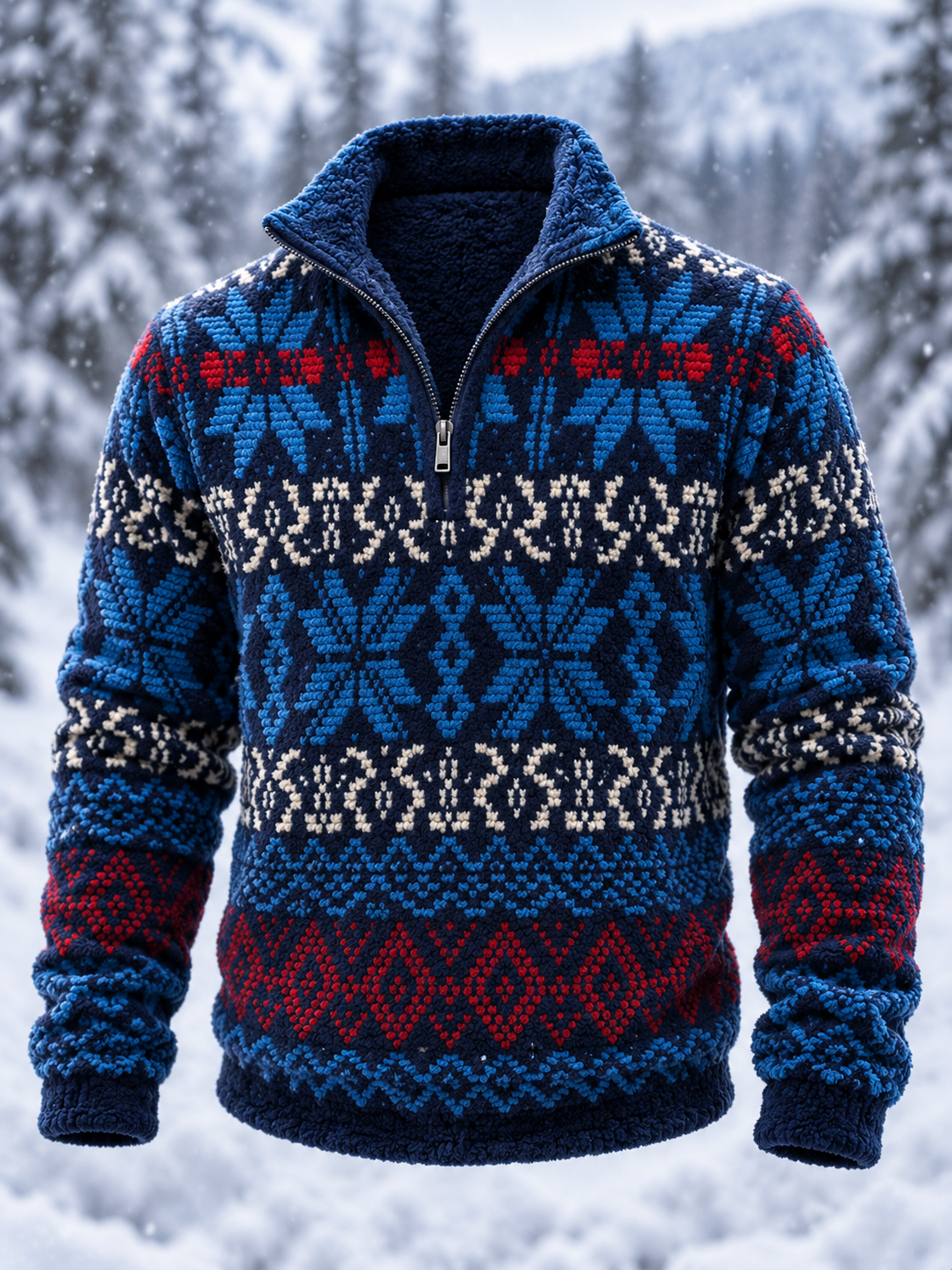 Herre-sweatshirt i nordisk Fair Isle-stil med geometrisk snefnugmønster, flannel