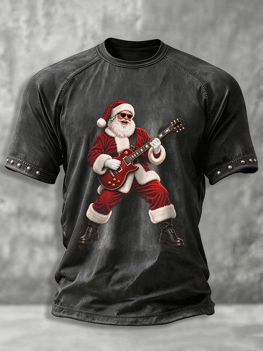 Herre T-shirt med juleprint i heavy metal-rock-stil