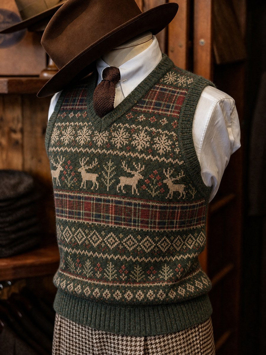 Mænds vintage julerend plaid Fair Isle-mønstret, behagelig vest