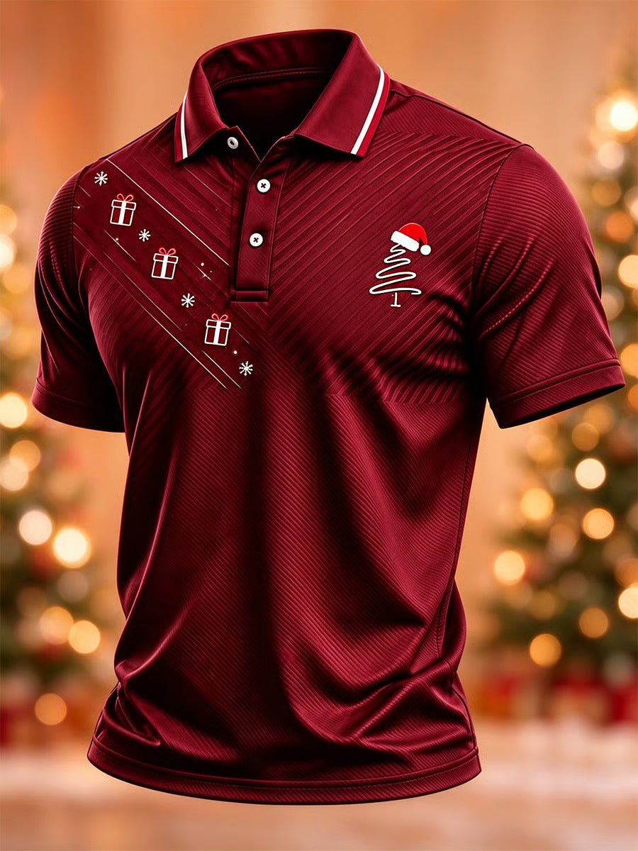 Mænds afslappet poloshirt med juletræprint