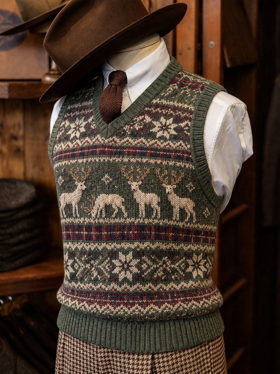 Mænds vintage julerend plaid Fair Isle-mønstret, behagelig vest