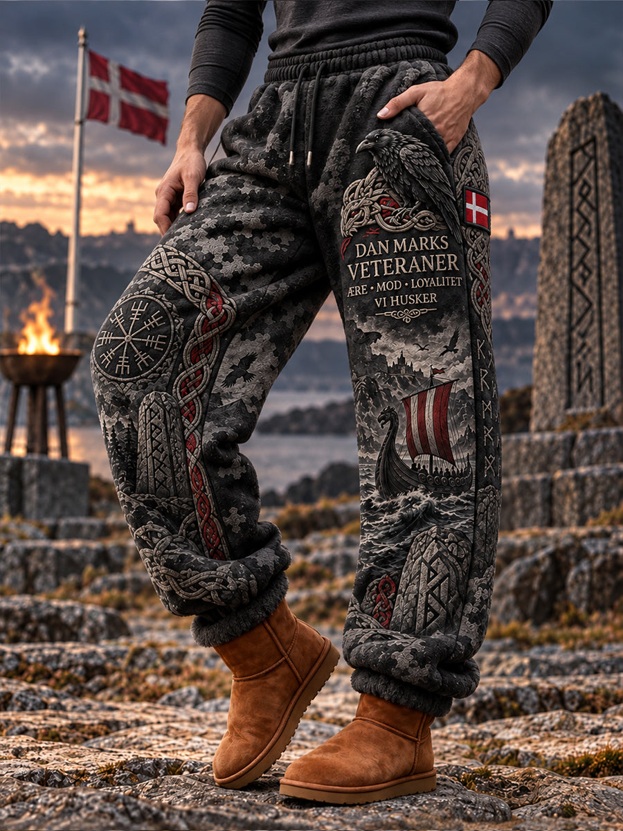 Mænds Vintage-stil flannel bukser med vikingeinspirerede prints