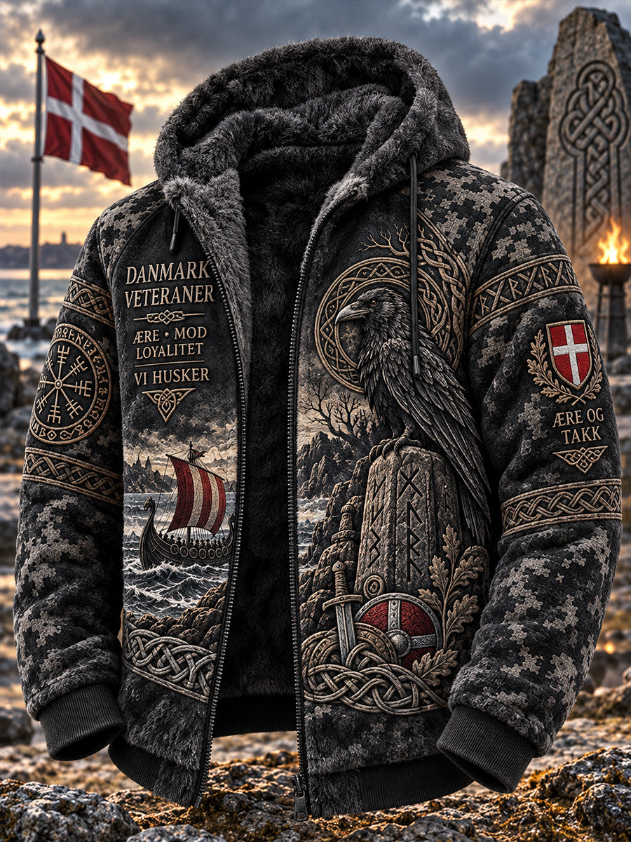 Herrejakke i vintagestil af flannel med vikingemotiver