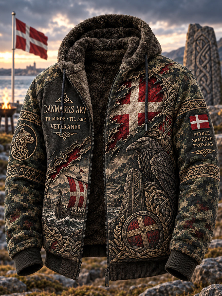 Herrejakke i vintagestil af flannel med vikingemotiver